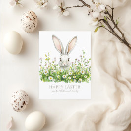 Glad påsk White Bunny Blommigt Personlig Helg Vykort