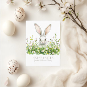 Glad påsk White Bunny Blommigt Personlig Helg Vykort