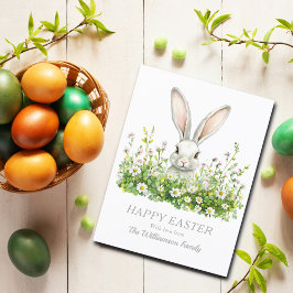 Glad påsk White Bunny Blommigt Personlig Helg Vykort