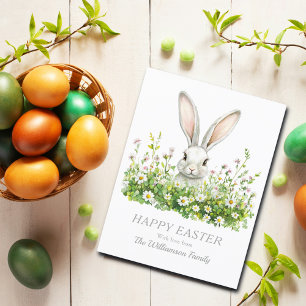 Glad påsk White Bunny Blommigt Personlig Helg Vykort