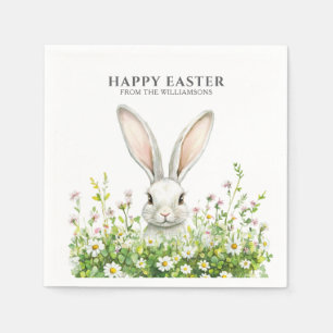 Glad påsk White Bunny Blommigt Personlig Pappersservett