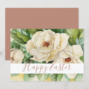 Glad påsk White Magnolia Ro Guld Text Blommigt Julkort