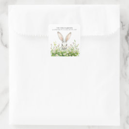 Glad påsk White Rabbit Blommigt Personlig Fyrkantigt Klistermärke