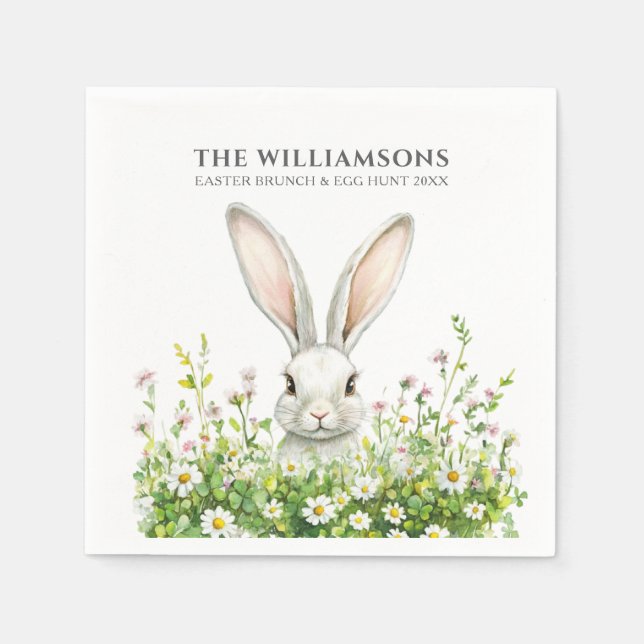 Glad påsk White Rabbit Blommigt Personlig Pappersservett (Framsidan)