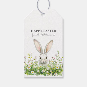 Glad påsk White Rabbit Blommigt Personlig Presentetikett