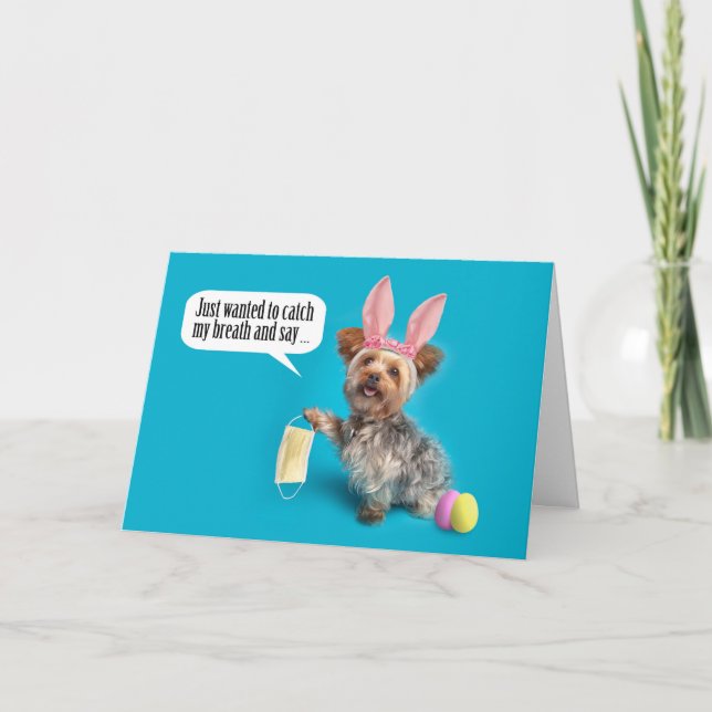 Glad påsk Yourkie tar bort pandemien Ansikte-mask Helgkort (Framsida)