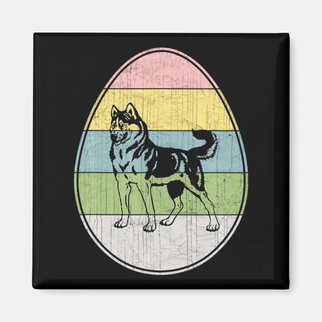 Glad Påskägg Sibirisk Husky Hund Grafisk Rolig  Magnet (Framsidan)