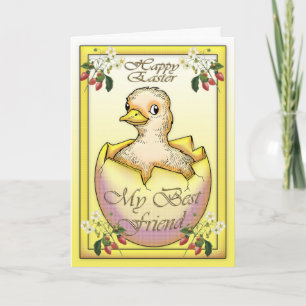Glad påskchick med ägget, för bästa vän helgkort