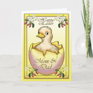 Glad påskchick med ägget, för mamma och pappa helgkort
