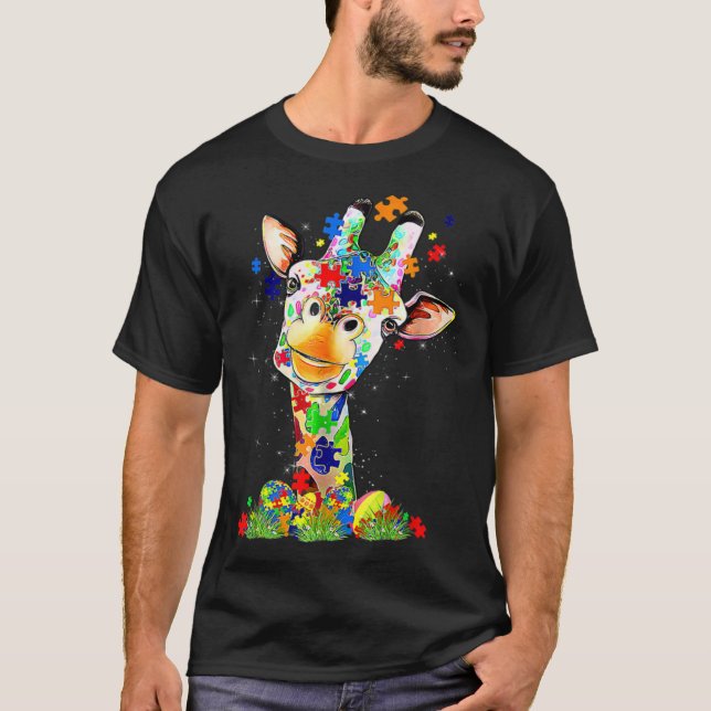 Glad påskdag Giraffe World Autism Acceptans Bo T Shirt (Framsida)
