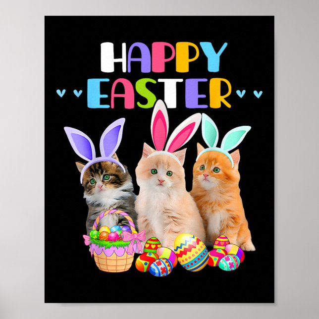 Glad påskdag kanin katt ägg korg män kvinnor C Poster (Framsidan)