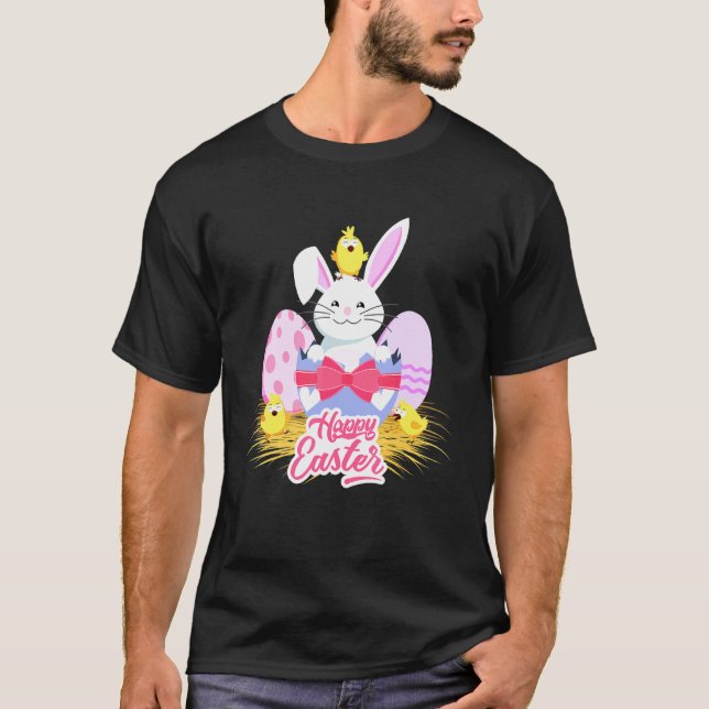 Glad påskdag & kanin och hönsägg t shirt (Framsida)