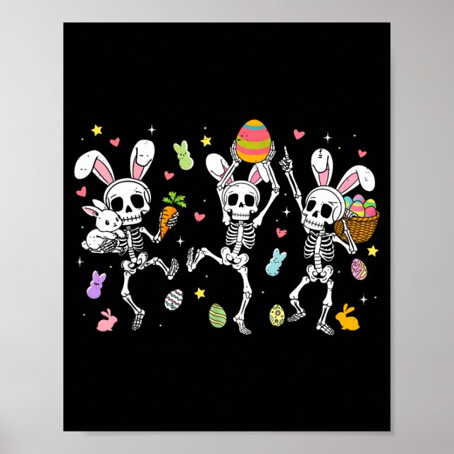 Glad påskdag roliga skelett dansar kanin ägg poster (Framsidan)