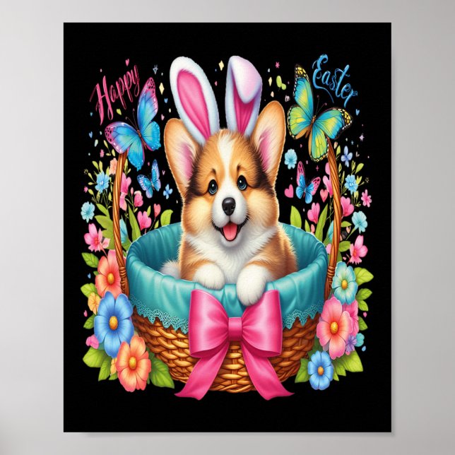 Glad påskdag Welsh Corgi Hundälskare Påskbulle Poster (Framsidan)