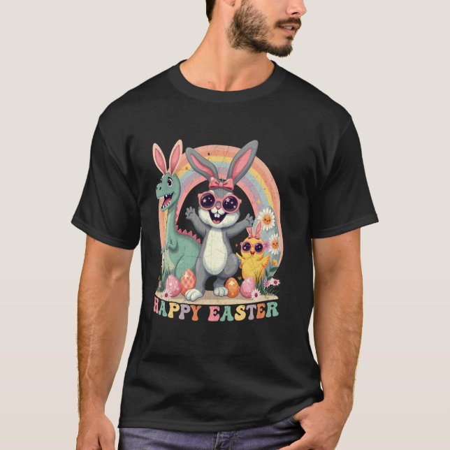 Glad Påskhar Dinosaure Påskägg T Shirt (Framsida)