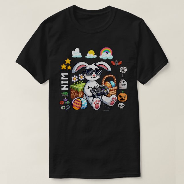 Glad Påskharen Ägg Gamer Halloween Spelande T Shirt (Design framsida)