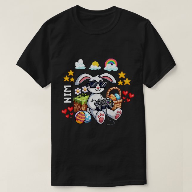 Glad Påskharen Ägg TV-Spel l Påsk Gamer T Shirt (Design framsida)