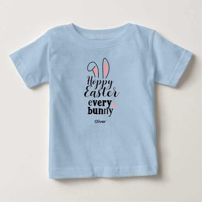 Glad Påskharen Anpassat Namn Blå T Shirt (Framsida)
