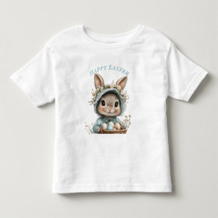 Glad påskharen blå hatt korg ägg blommor t shirt