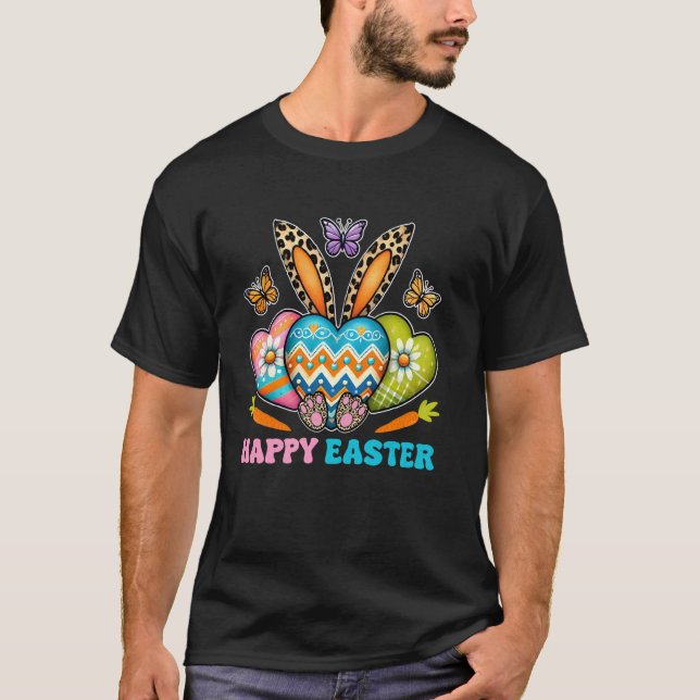 Glad Påskharen Hjärta Leopardtryck T Shirt (Framsida)