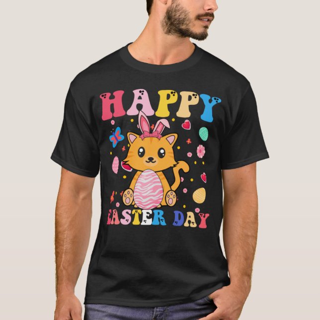 Glad Påskharen Katt  Påskdagen Groovy T Shirt (Framsida)