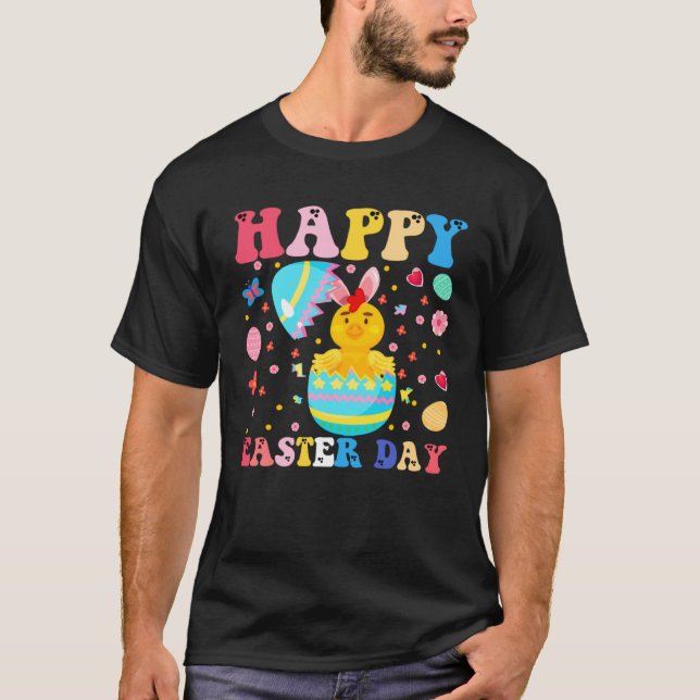 Glad Påskharen Kyckling  Påskdagen Groovy T Shirt (Framsida)