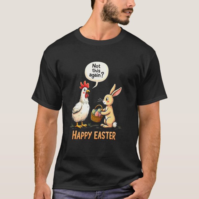 Glad Påskharen Kyckling Rolig T Shirt (Framsida)
