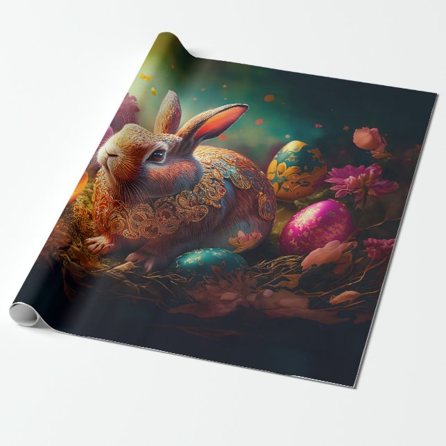 Glad påskharen med påskägg presentpapper (Utrullad)