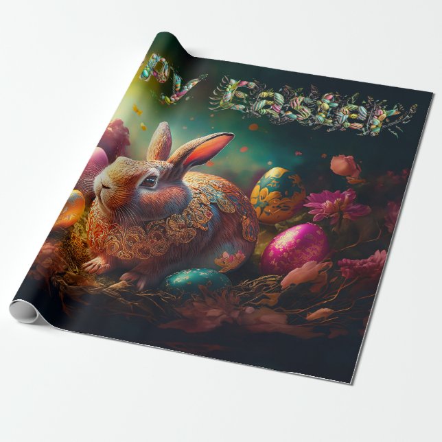 Glad påskharen med påskägg presentpapper (Utrullad)