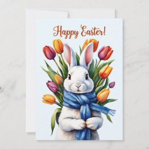 Glad Påskharen och Tulpanblommor Julkort