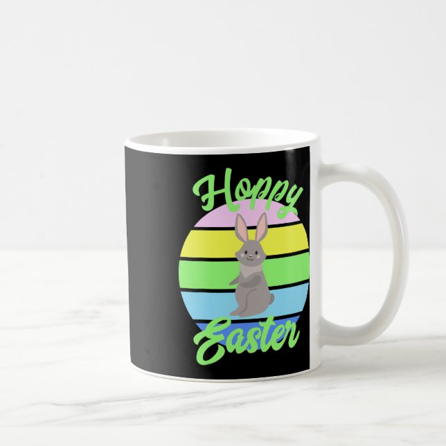 Glad Påskharen Pastell Retro Solnedgång Äggsökning Kaffemugg (Höger)