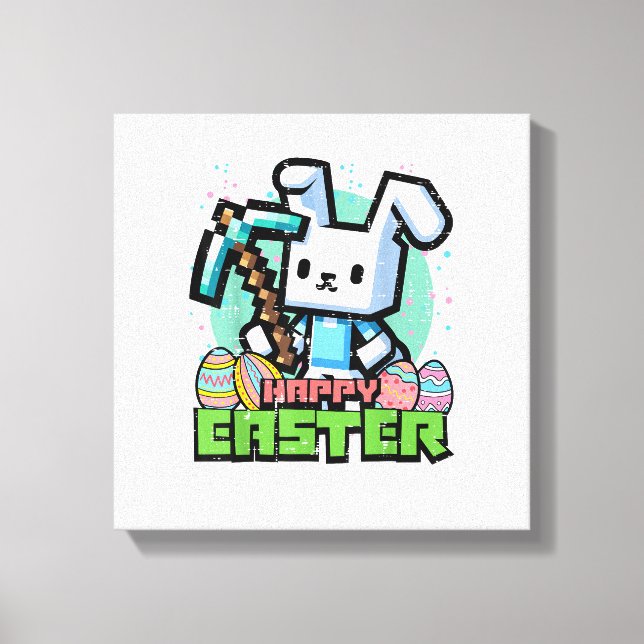 Glad Påskharen Pixelspel Spelande Spelare Pojkar K Canvastryck (Framsida)