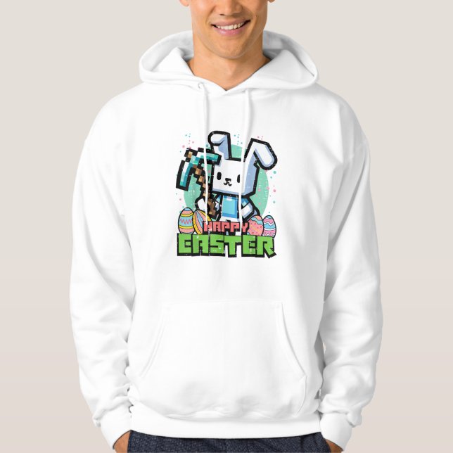 Glad Påskharen Pixelspel Spelande Spelare Pojkar K Hoodie (Framsida)