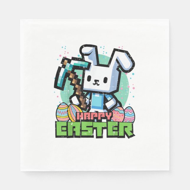 Glad Påskharen Pixelspel Spelande Spelare Pojkar K Pappersservett (Framsidan)