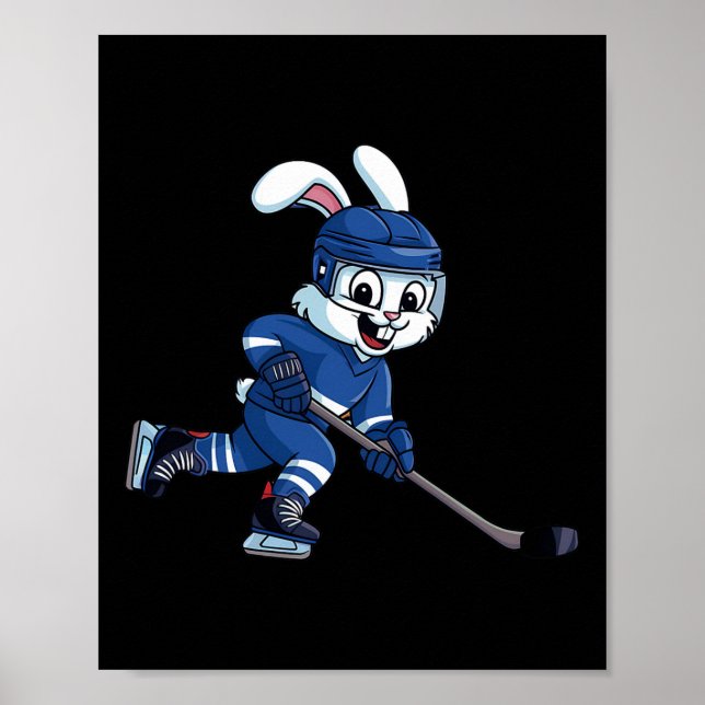 Glad Påskharen Spelar Ishockey Påsk Sport Poster (Framsidan)