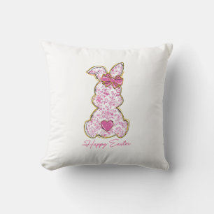 Glad Påskharen Tjejer Påsk Kvinnor Rosa Blommig  Kudde