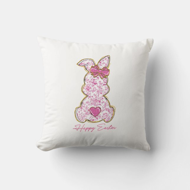 Glad Påskharen Tjejer Påsk Kvinnor Rosa Blommig  Kudde (Framsida)