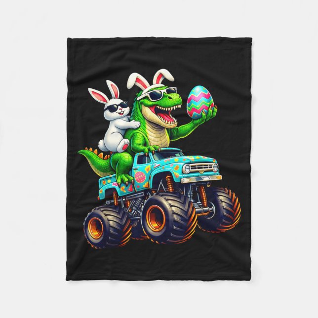 Glad påskkel hare T Rex monstertruck dinosaur BO Fleecefilt (Framsidan)