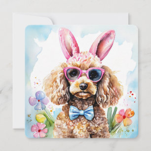 Glad Påskkort Söt Bunny Pudel Vattenfärg Hund Kort