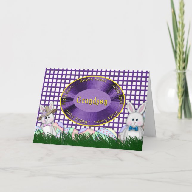 Glad påsksonson - kaniner och ägg helgkort (Framsida)