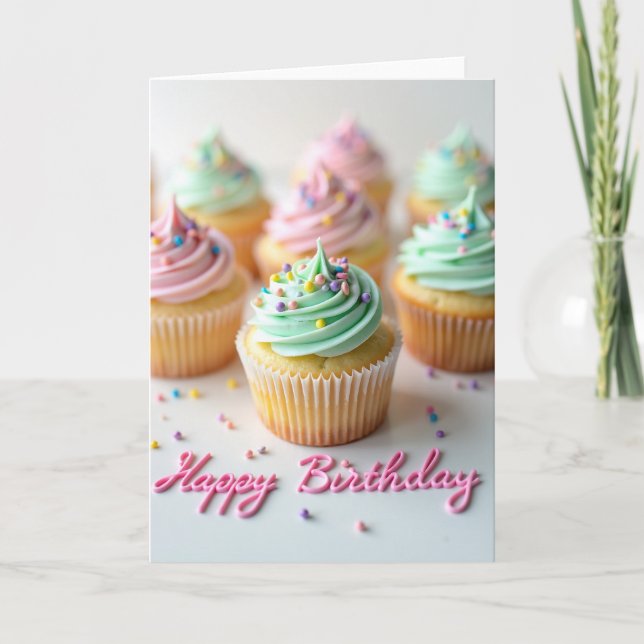 Glad Pastell Cupcake-kort Kort (Framsida)