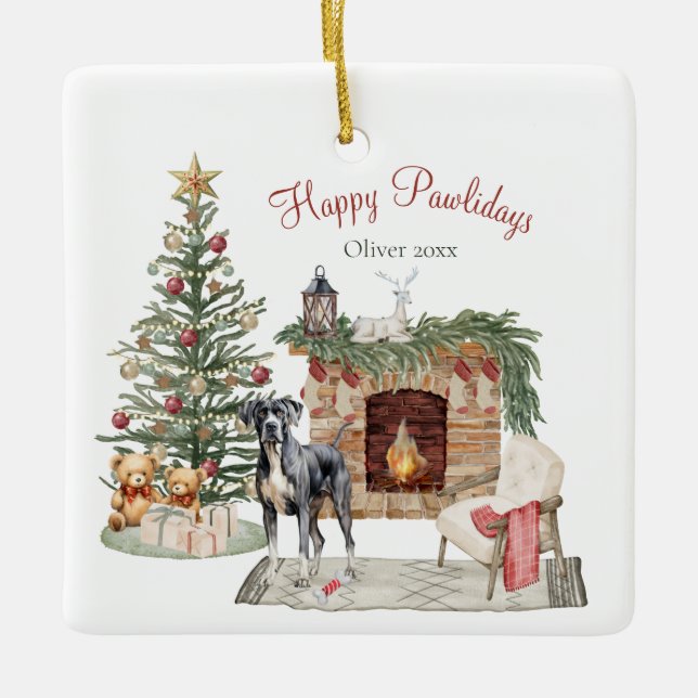 Glad Pawlidays Hund Design- Grand Danois Julgransprydnad Keramik (Framsida)