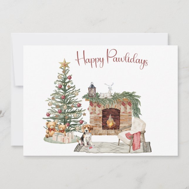 Glad Pawlidays Hunddesign- Beagle Julkort (Framsida)