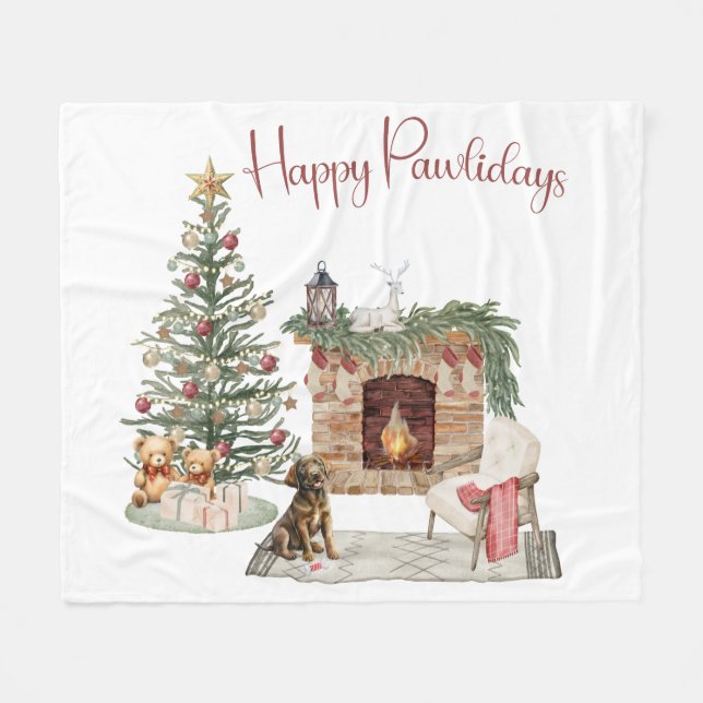 Glad Pawlidays Hunddesign - Chokladlabrador Fleecefilt (Framsidan (Horisontell))