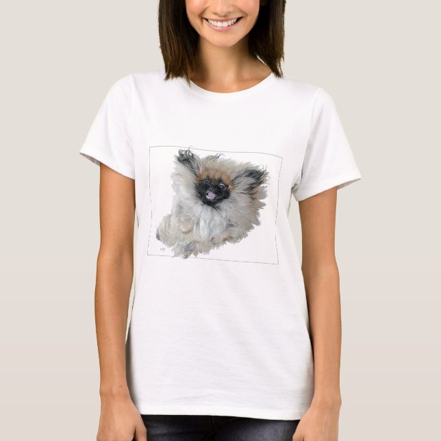Glad Pekingeser i Flykten T-shirt (Framsida)