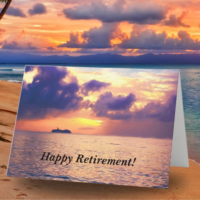 Glad pensionärskryssning i solnedgångskort kort (A wonderful card for someone who is embarking on a new journey, RETIREMENT!)