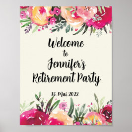 Glad pensionsfest Blommig välkomstskylt Poster