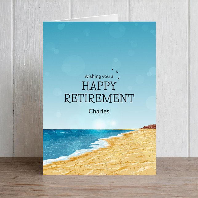 Glad pensionskort med strand hälsningskort (Skapare uppladdad)