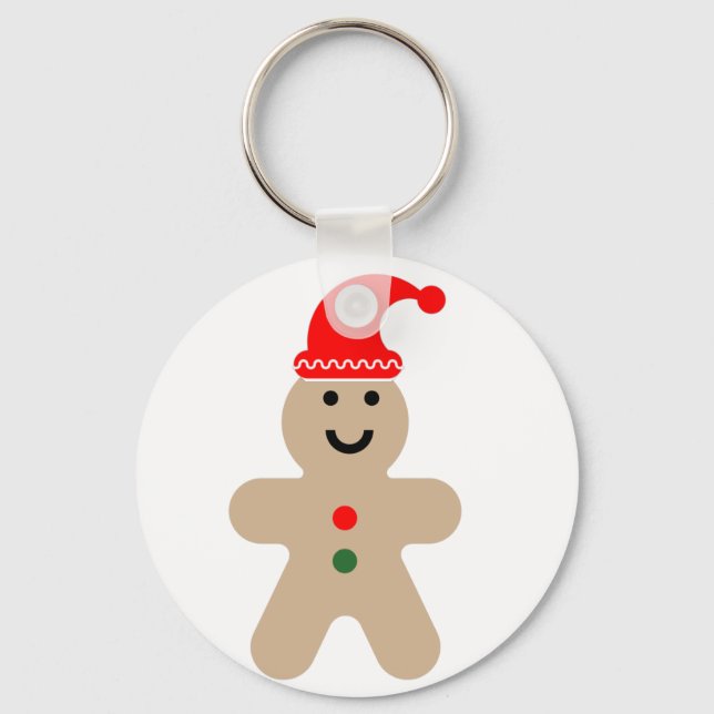 Glad pepparkaksgubbe som bär Santa hatt Nyckelring (Framsida)