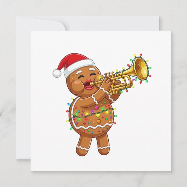 Glad pepparkaksmusiker spelar trumpet Xmas Inbjudningar (Framsida)